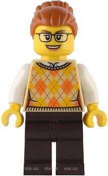Фото LEGO City Santa's Toys and Games Store Owner - Female, Tan Knit Argyle Sweater Vest, Glasses (hol291)