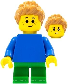 Фото LEGO City Boy - Plain Blue Torso, Green Short Legs, Medium Nougat Hair (pln191)