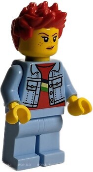 Фото LEGO City Woman - Denim Jacket, Bright Light Blue Legs, Red Spiked Hair (twn440)