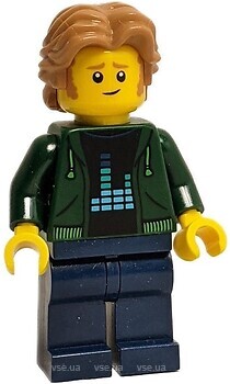 Фото LEGO City Man - Dark Green Hoodie, Dark Blue Legs, Medium Nougat Wavy Hair (twn441)