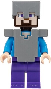 Фото LEGO Minecraft Steve - Dark Purple Legs, Flat Silver Helmet and Armor (min013)