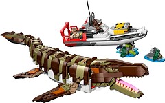 Фото LEGO Jurassic World Місія на човні з кубиків із мозазавром (76974)