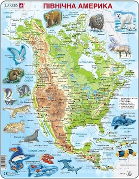 Фото Larsen Мапа Північної Америки з тваринами (A32-UA)