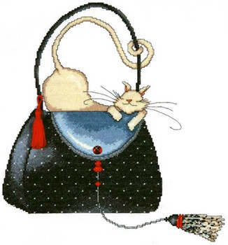 Фото Идейка Вышивка крестиком Кошка в сумке 2 (K486)