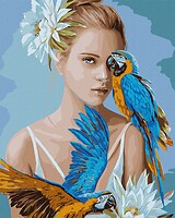 Фото Ідейка Дівчина з блакитними папугами (KHO4802)