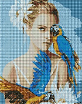 Фото Ідейка Алмазна мозаїка Дівчина з блакитними папугами (AMO7208)