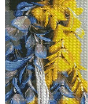 Фото Strateg Алмазна мозаїка Жовто-блакитні пір'я (HX434)