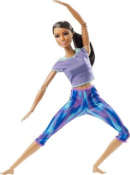 Фото Mattel Барбі Made To Move Doll Wearing Blue Dye Pants Curly Brunette Ponytail (GXF06)