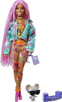 Фото Mattel Барбі Extra Doll №10 in Floral-Print Jacket & Jogger Set with DJ Mouse Pet (GXF09)