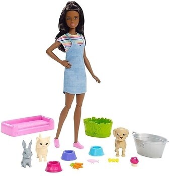 Фото Mattel Барби Play 'N' Wash Pets Doll Playset Brunette (FXH12)