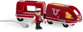 Фото Brio поезд с USB подзарядкой, вагоном и машинистом (33746)