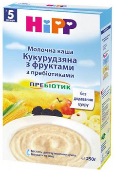 Фото Hipp Каша молочна кукурудзяна з фруктами і пребіотиками 250 г