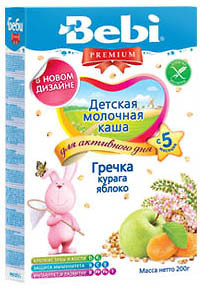 Фото Bebi Premium Каша молочная Гречка с курагой и яблоком 200 г