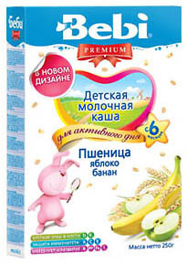 Фото Bebi Premium Каша молочная Пшеница с яблоком и бананом 250 г