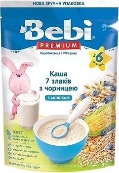 Фото Bebi Premium Каша молочна 7 злаків з чорницею, м'яка упаковка 200 г