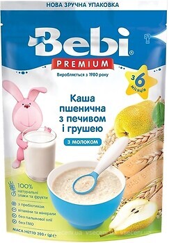 Фото Bebi Premium Каша молочна Пшенична з печивом і грушею, м'яка упаковка 200 г