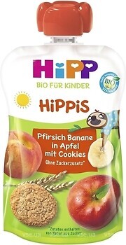 Фото Hipp Пюре Hippis яблуко-персик-банан з печивом 100 г