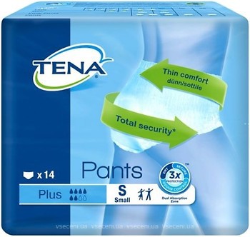 Фото Tena Підгузки-труси для дорослих Pants Plus Small (65-85 см) 14 шт