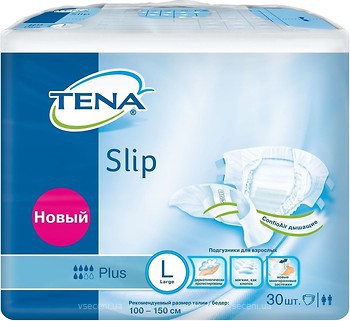 Фото Tena Подгузники для взрослых Slip Plus Large (100-150 см) 30 шт