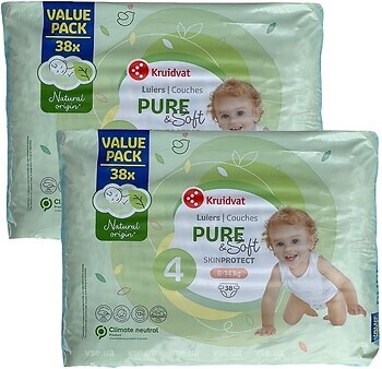 Фото Kruidvat Pure & Soft Maxi 4 (8-14 кг) 76 шт