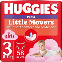 Фото Huggies Little Movers Pants 3 для девочек (6-11 кг) 58 шт