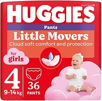 Фото Huggies Little Movers Pants 4 для девочек (9-14 кг) 36 шт
