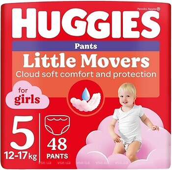 Фото Huggies Little Movers Pants 5 для девочек (12-17 кг) 48 шт