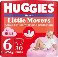 Фото Huggies Little Movers Pants 6 для девочек (15-25 кг) 30 шт