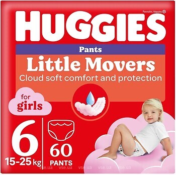 Фото Huggies Little Movers Pants 6 для дівчаток (15-25 кг) 60 шт