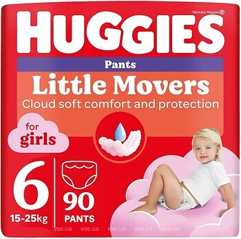 Фото Huggies Little Movers Pants 6 для дівчаток (15-25 кг) 90 шт