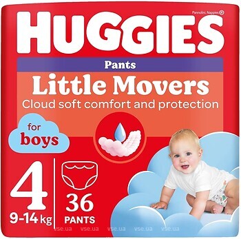Фото Huggies Little Movers Pants 4 для хлопчиків (9-14 кг) 36 шт