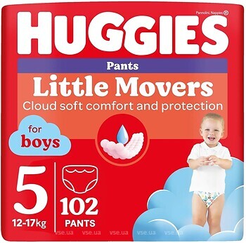 Фото Huggies Little Movers Pants 5 для хлопчиків (12-17 кг) 102 шт