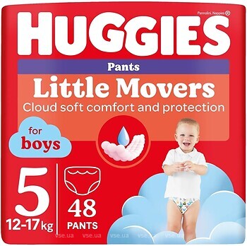 Фото Huggies Little Movers Pants 5 для мальчиков (12-17 кг) 48 шт