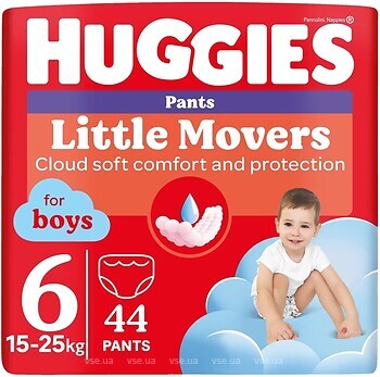 Фото Huggies Little Movers Pants 6 для хлопчиків (15-25 кг) 44 шт