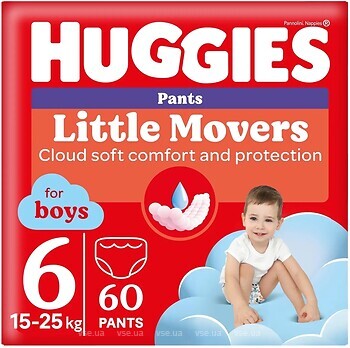Фото Huggies Little Movers Pants 6 для мальчиков (15-25 кг) 60 шт