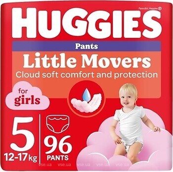 Фото Huggies Little Movers Pants 5 для дівчаток (12-17 кг) 96 шт