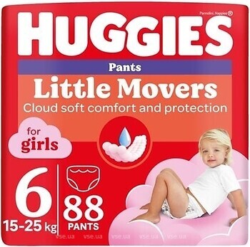 Фото Huggies Little Movers Pants 6 для дівчаток (15-25 кг) 88 шт