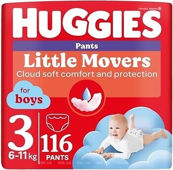 Фото Huggies Little Movers Pants 3 для мальчиков (6-11 кг) 116 шт
