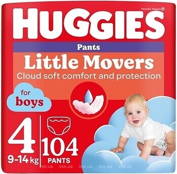 Фото Huggies Little Movers Pants 4 для хлопчиків (9-14 кг) 104 шт