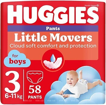Фото Huggies Little Movers Pants 3 для хлопчиків (6-11 кг) 2x 58 шт