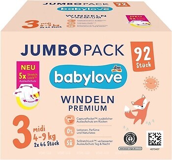 Фото Babylove Premium 3 (4-9 кг) 92 шт