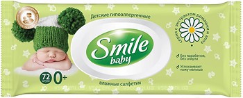 Фото Smile Вологі серветки Baby з екстрактом ромашки, алое і вітамінним комплексом 72 шт