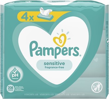 Фото Pampers Влажные салфетки детские Sensitive 4x52 шт