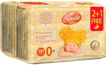 Фото Smile Вологі серветки Baby з екстрактом ромашки, алое і вітамінним комплексом 3x60 шт
