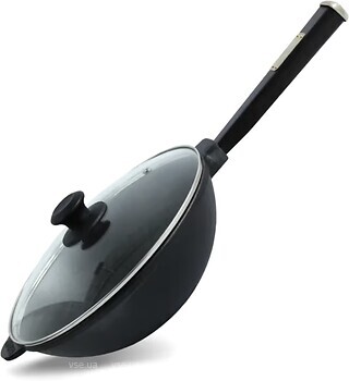 Фото Brizoll Wok 260x80 мм з дерев'яною ручкою і скляною кришкою (W26HP1-6)