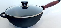 Фото Ситон Пательня WOK 200x80 мм дерев'яна ручка і скляна кришка