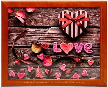 Фото BST Кольорове сердечко, пелюстки на дерев'яній лавці 44x36 (710052)