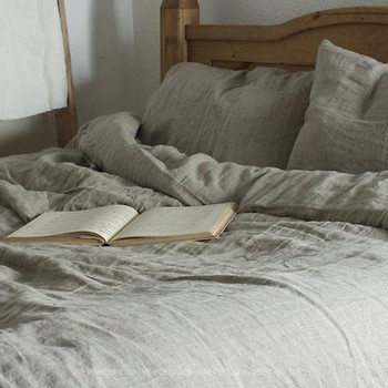 Фото ЛінТекс лляний комплект двоспальний Євро сірий