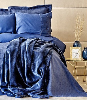 Фото Karaca Home Infinity Lacivert двоспальний Євро з покривалом 240x250 + плед 200x240