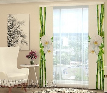 Фото Wellmira панельна фотоштора Бамбук і біла орхідея 80x225